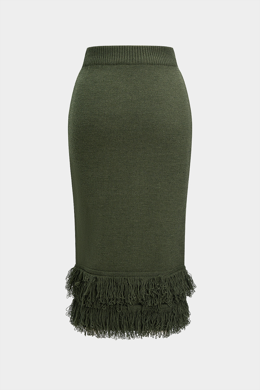 Knit High Waist Fringe Trim Skirt