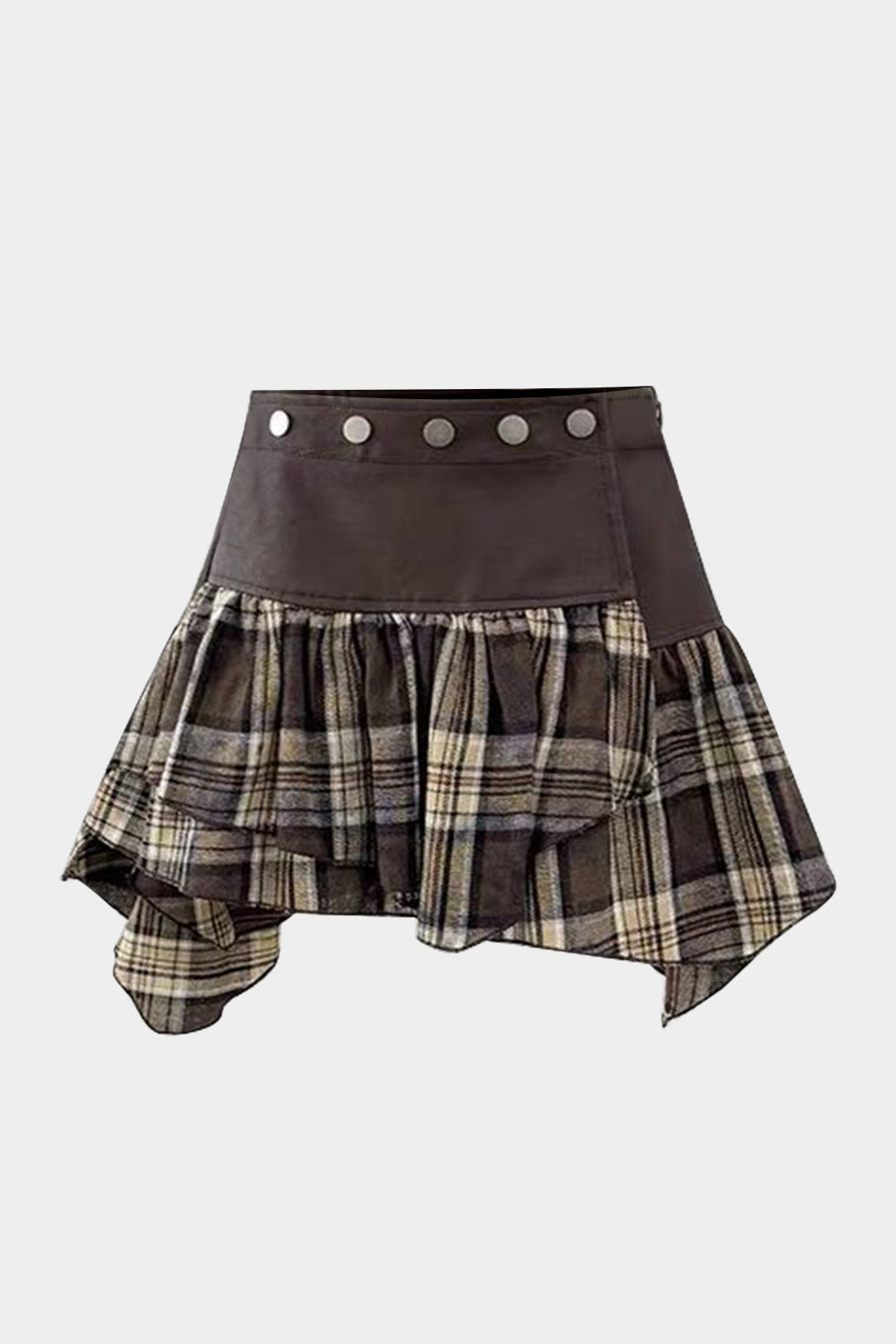 Plus Size Plaid Print Suede Patchwork Mini Skirt