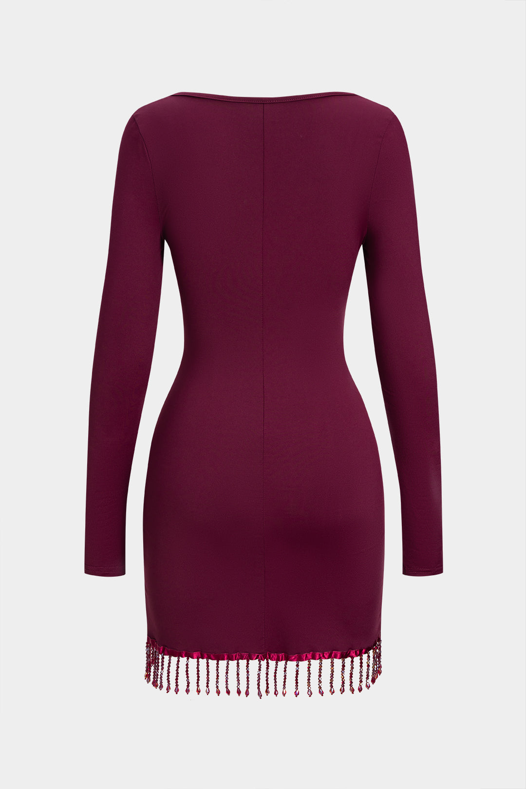 Round Neck Fringe Long Sleeve Mini Dress