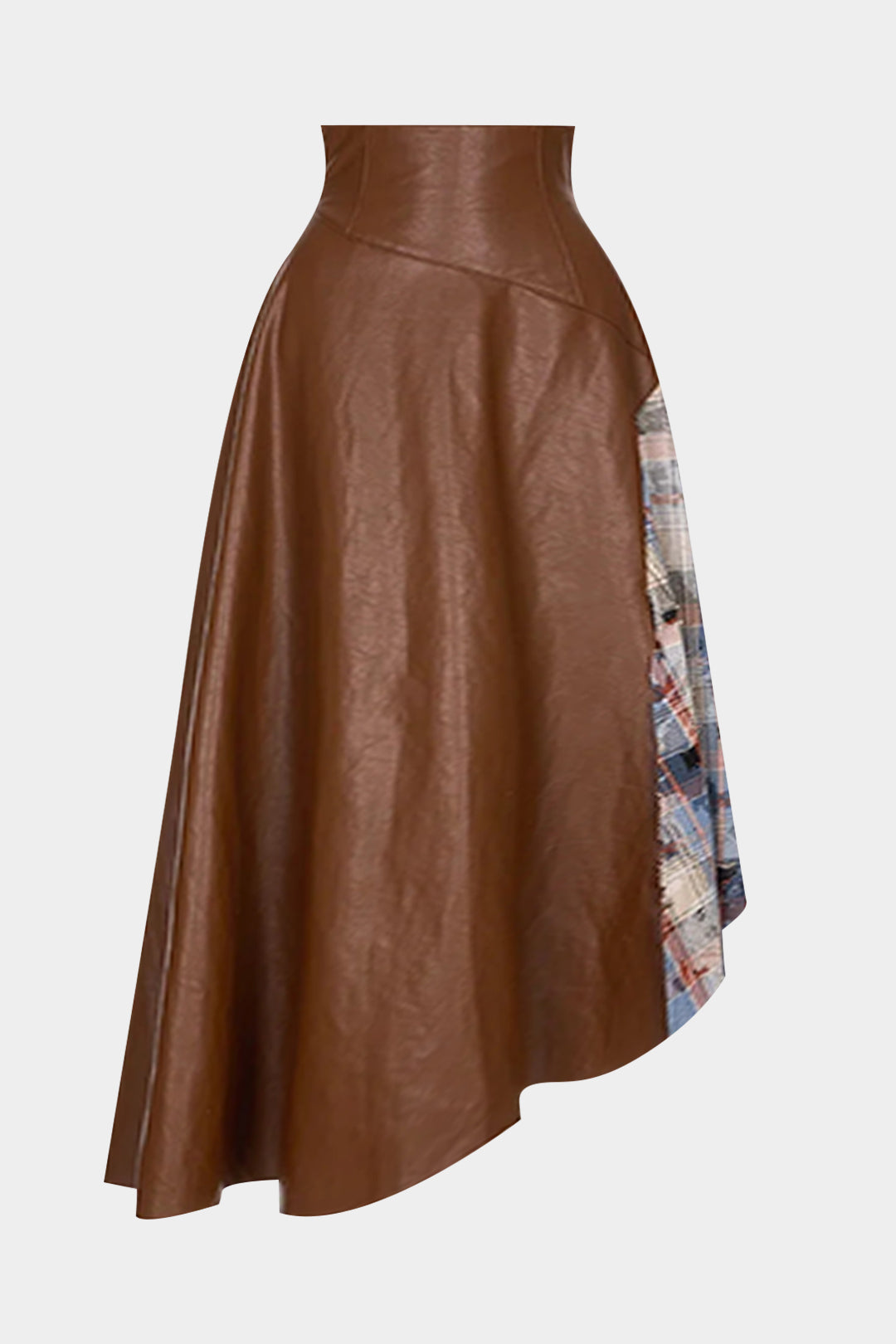 Faux Leather Patchwork Asymmetrical Skirt