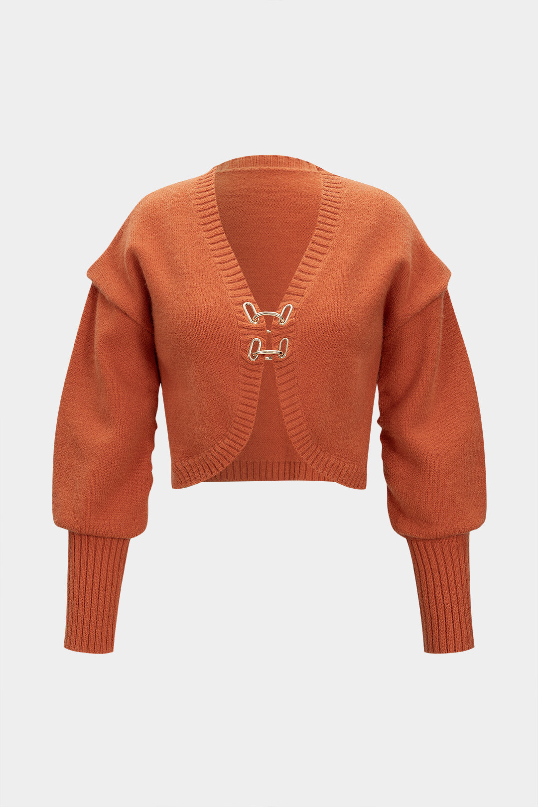 Knit Metallic Buckle Long-Sleeve Top