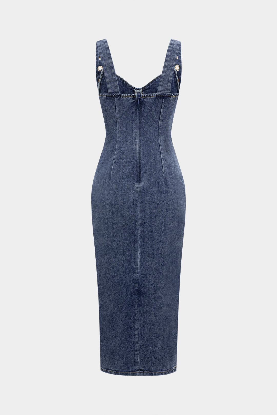 Denim Zipper Eyelet Side Slit Sleeveless Dress