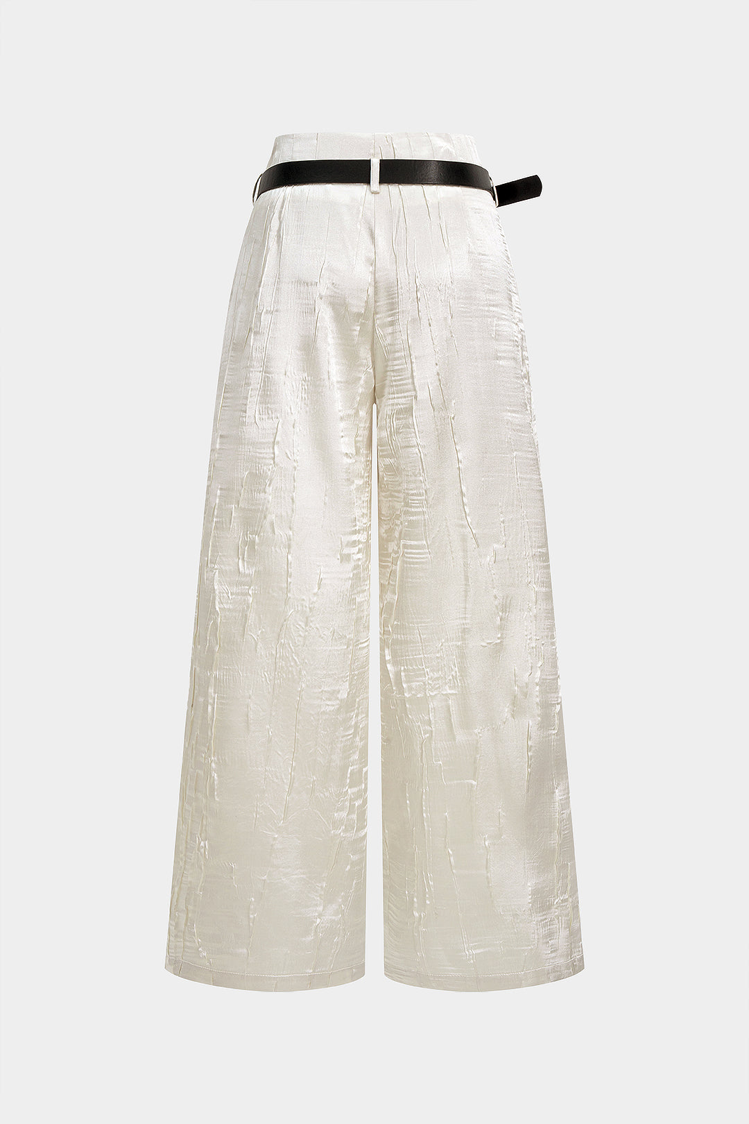 Satin Texture Belted Wide Leg Low Waist Trousers