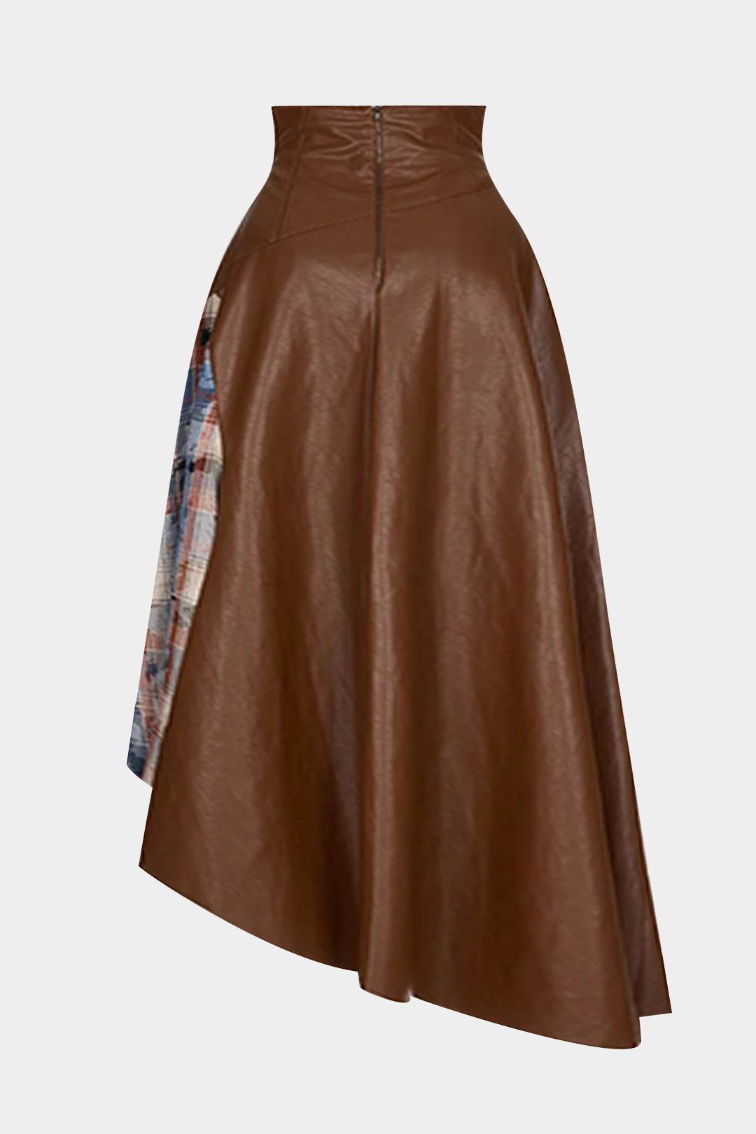 Faux Leather Patchwork Asymmetrical Skirt