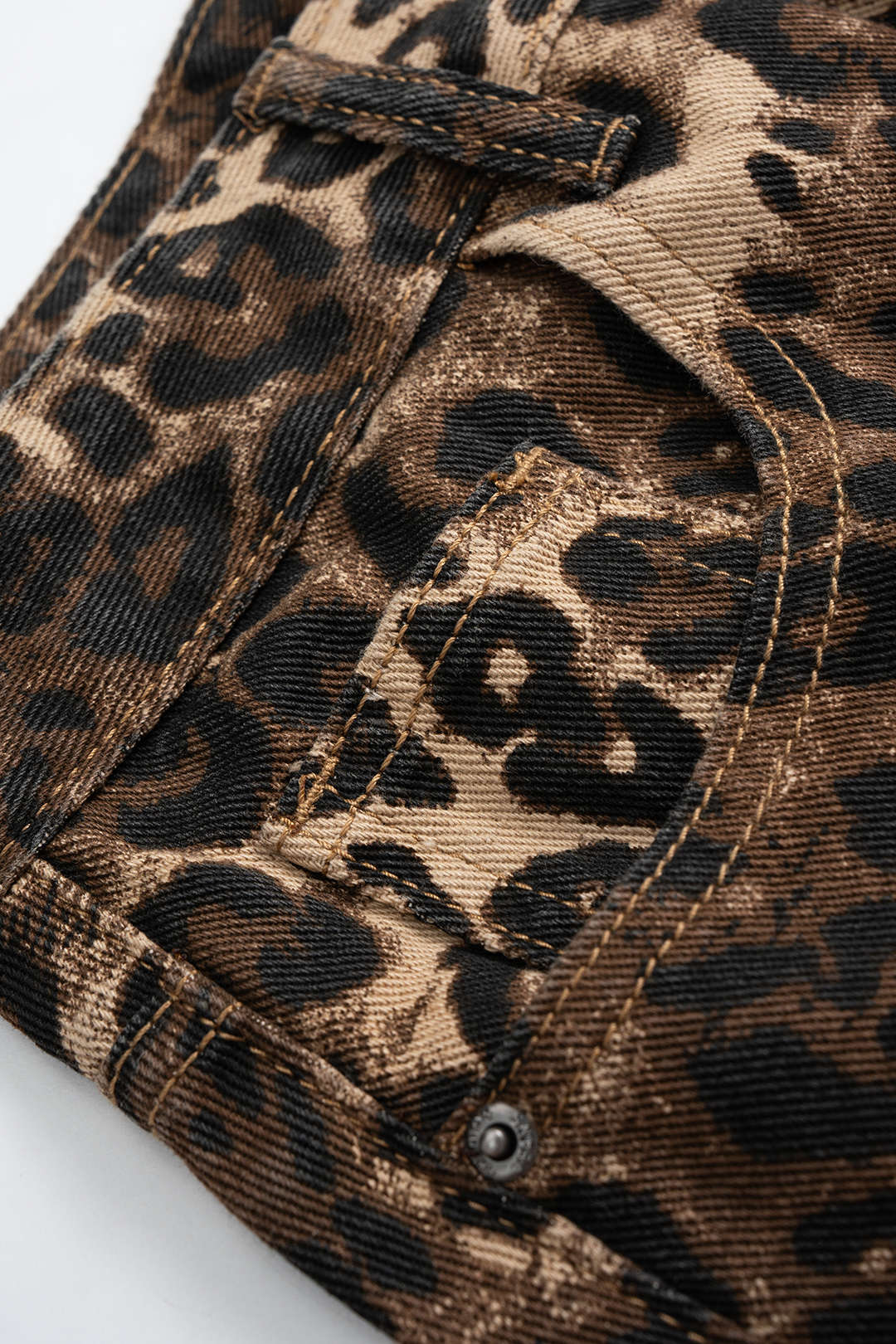 Denim Leopard Print High Waist Skirt