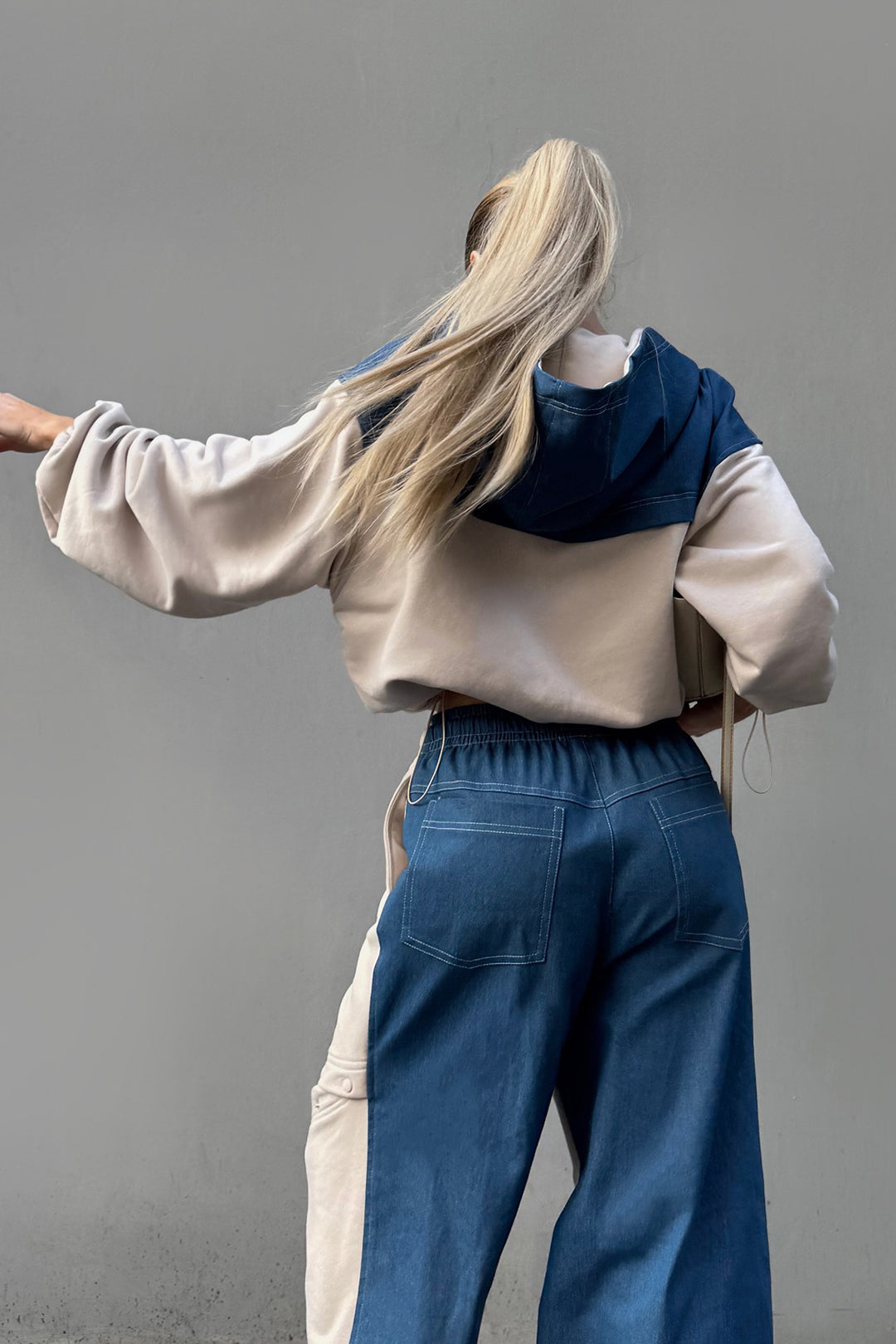 Denim Patchwork Zipper Stitching Hoodie
