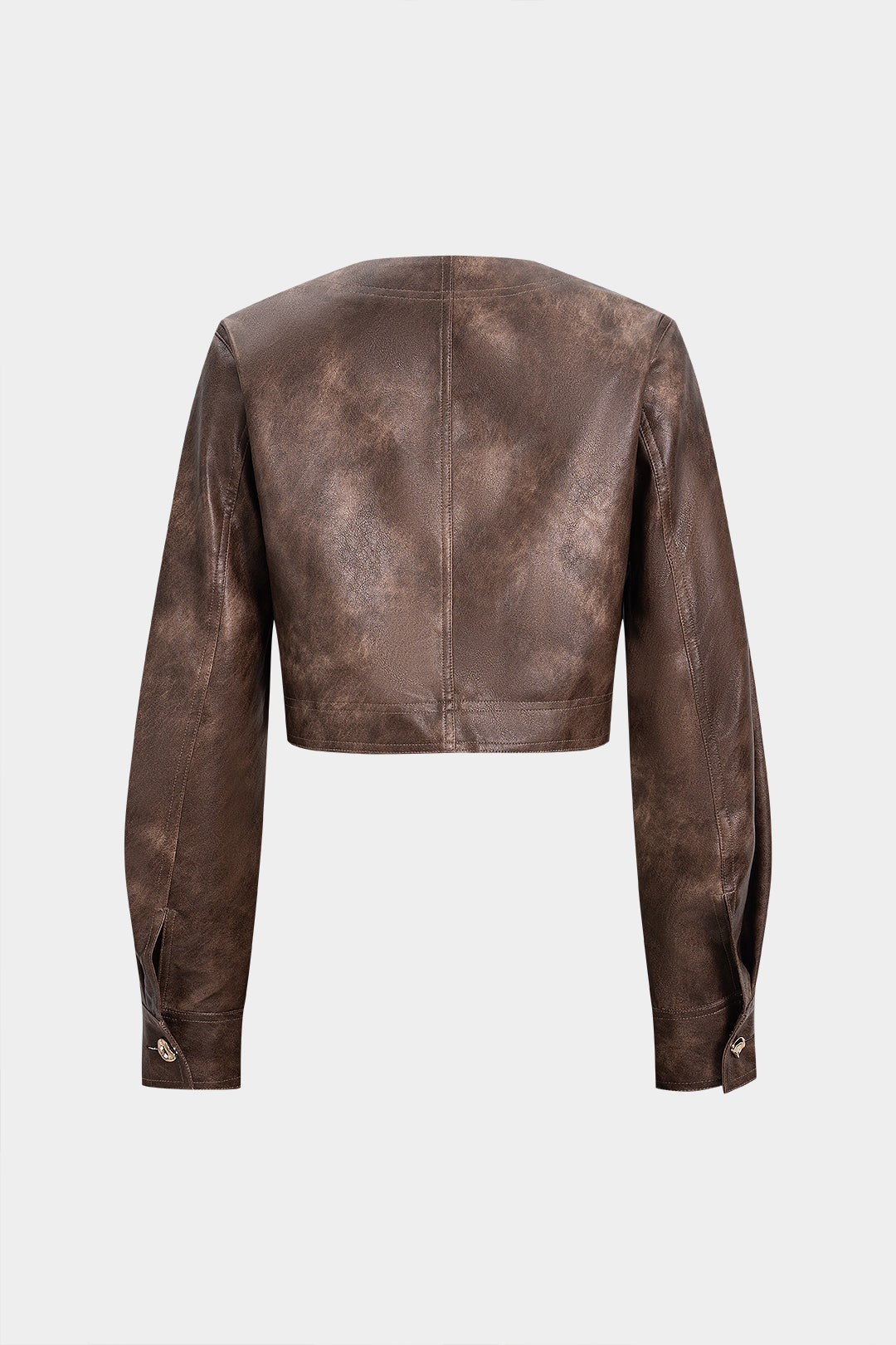 Faux Leather Button Long-Sleeve Top