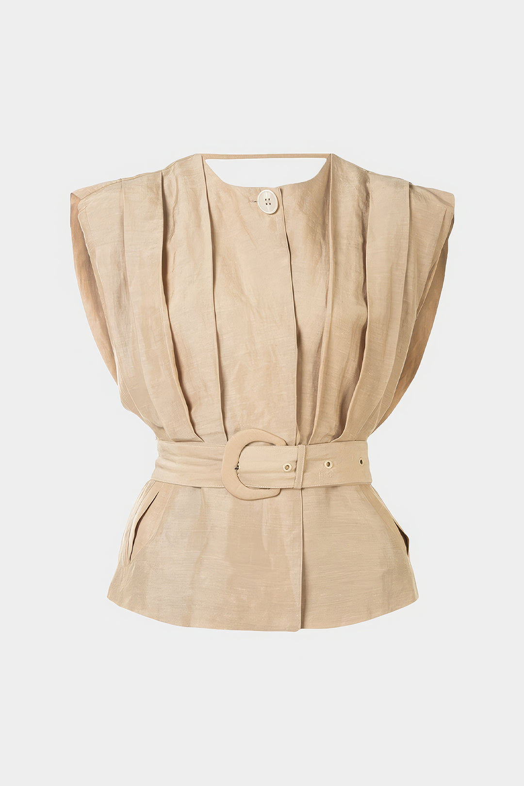 Pleated Round Neck Belted Vest