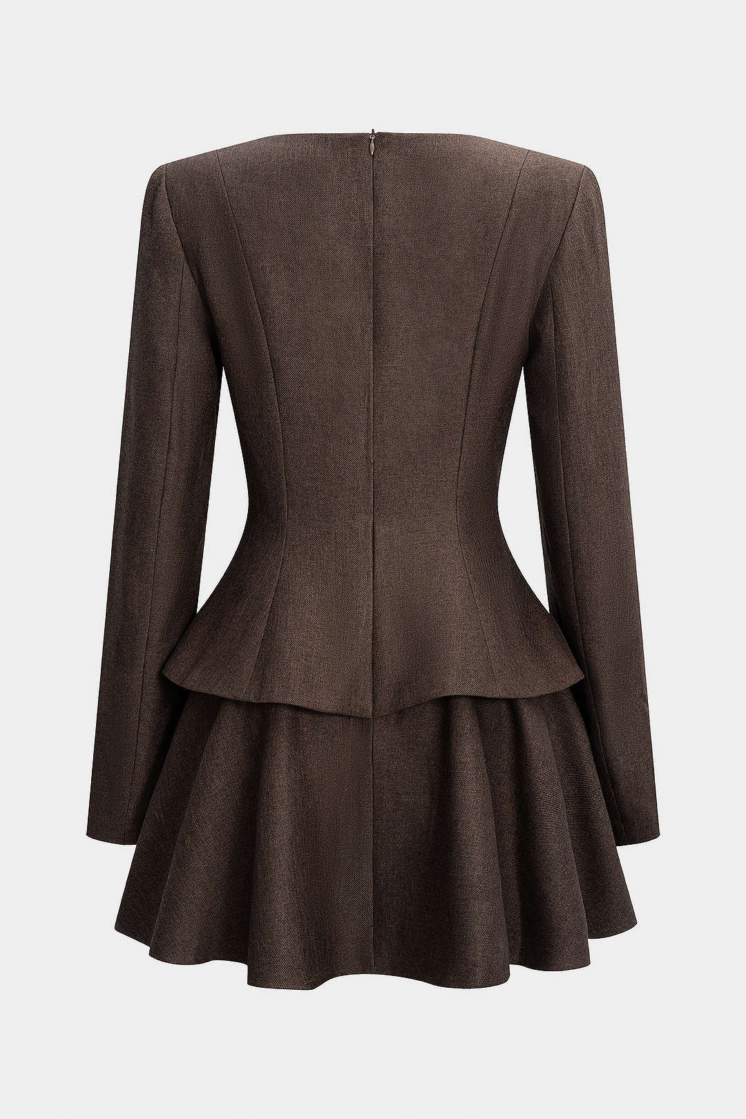 Metallic Decor Ruched Zipper Shoulder Pads Ruched Long Sleeve Mini Dress