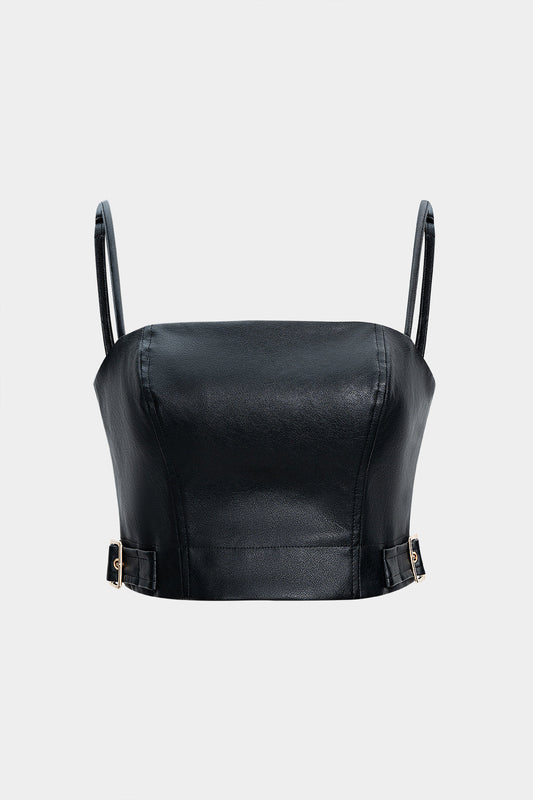 Faux Leather Metallic Buckle Cami Top