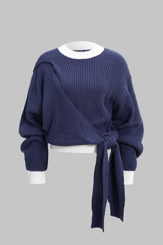 Knit Tie Front Asymmetrical Long-Sleeve Top