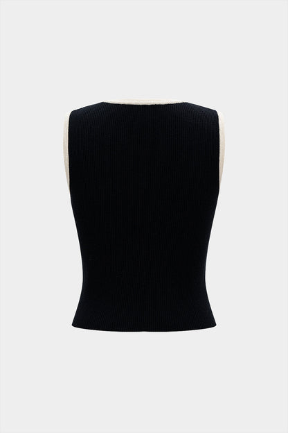 Knit Metallic Button Contrast Binding Tank Top