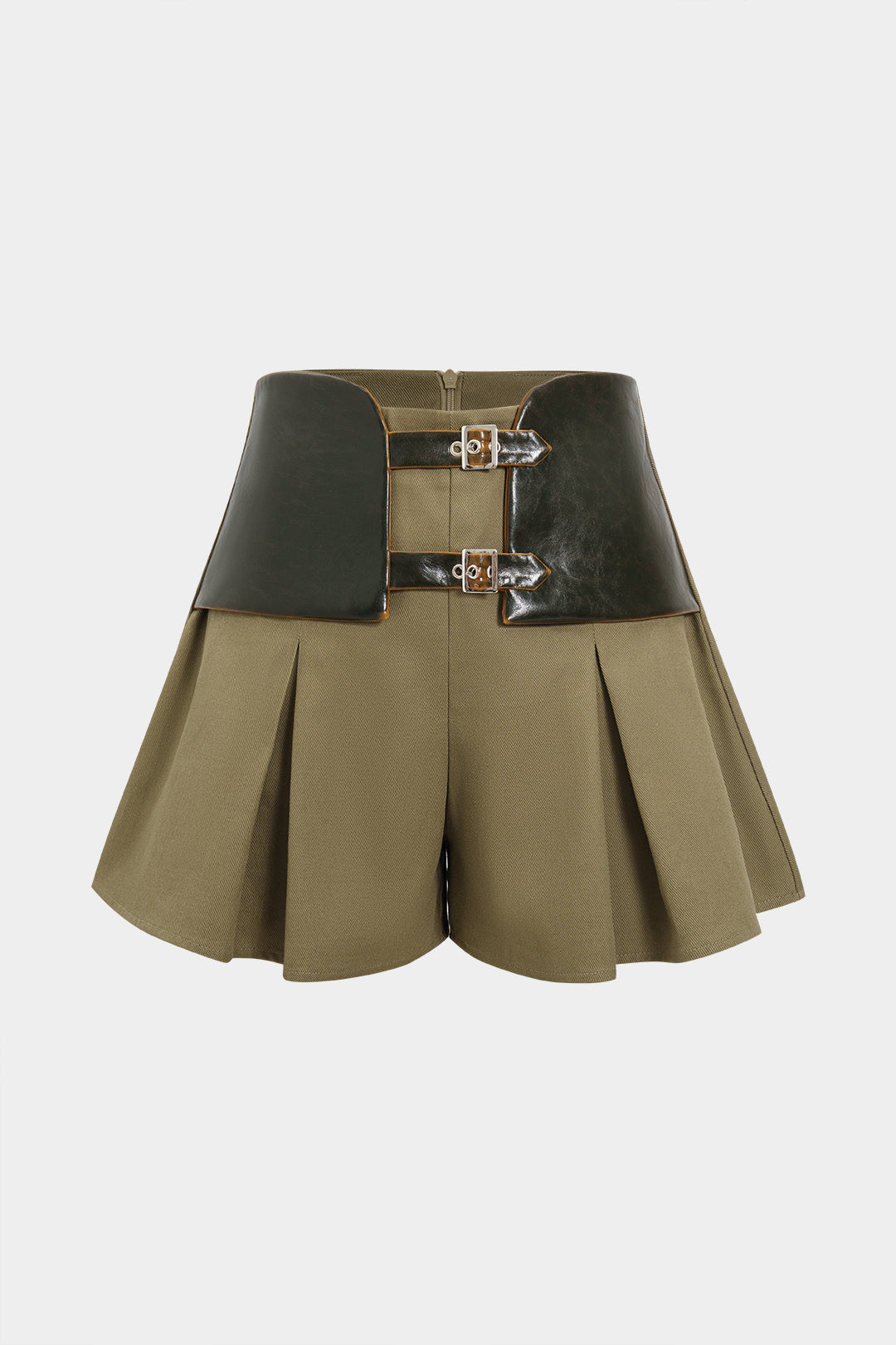 Faux Leather High Waist Pleated Shorts