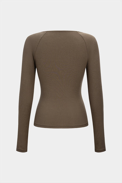 Metallic Twist Knot Ruched Long-Sleeve Top