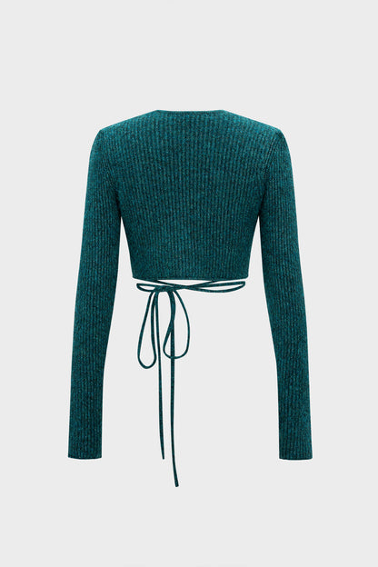 Sweater Tie-Up Asymmetrical Long-Sleeve Top