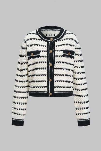 Knit Contrast Button Cardigan