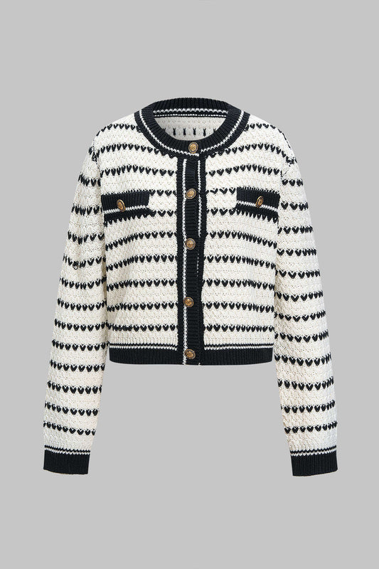 Knit Contrast Button Cardigan