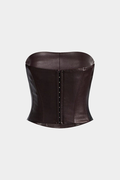 Faux Leather Waist-Cinching Hook And Eye Tube Top