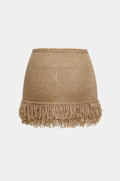 Fringe Low Waist Sweater Skirt