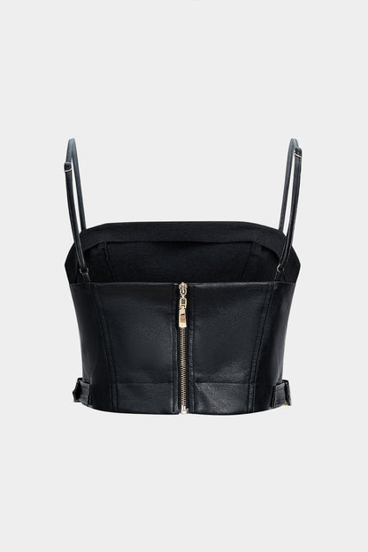 Faux Leather Metallic Buckle Cami Top