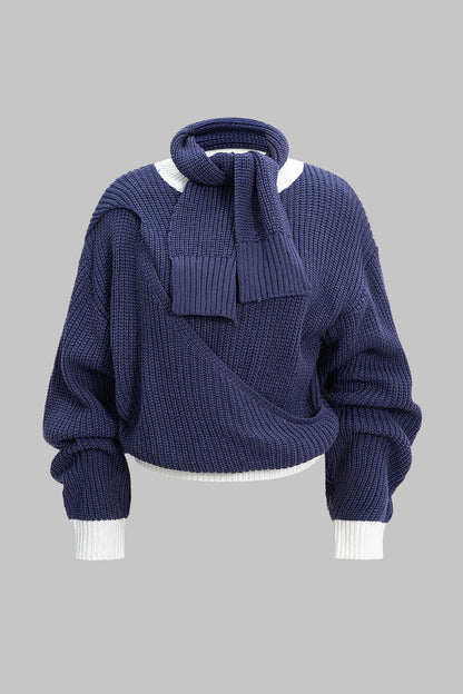Knit Tie Front Asymmetrical Long-Sleeve Top