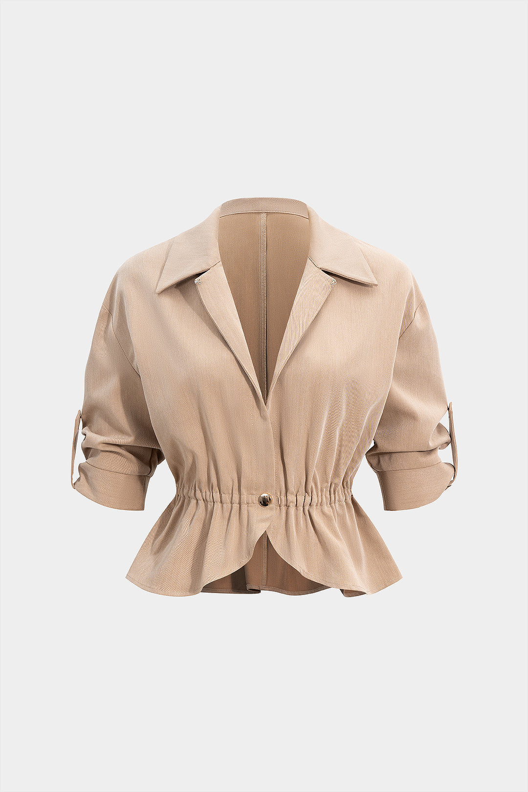 Button Ruched Short-Sleeve Shirt