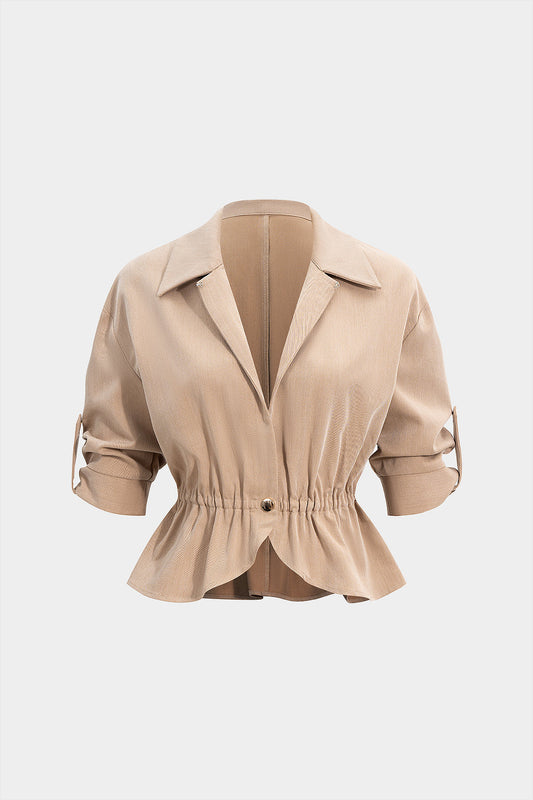 Button Ruched Short-Sleeve Shirt