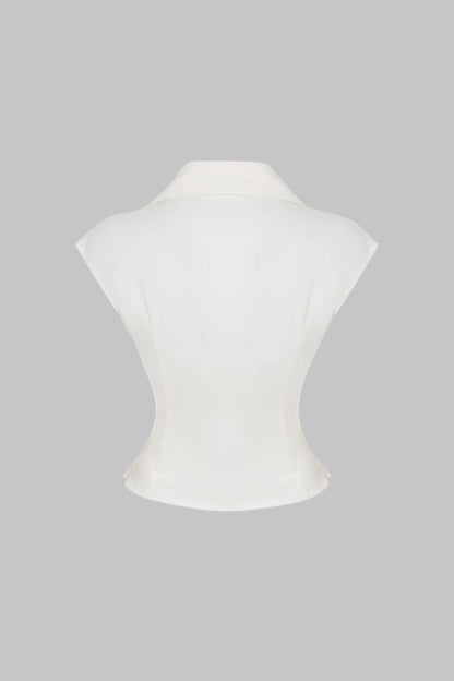 Twist Knot Ruched V-Neck Short-Sleeve Shirt