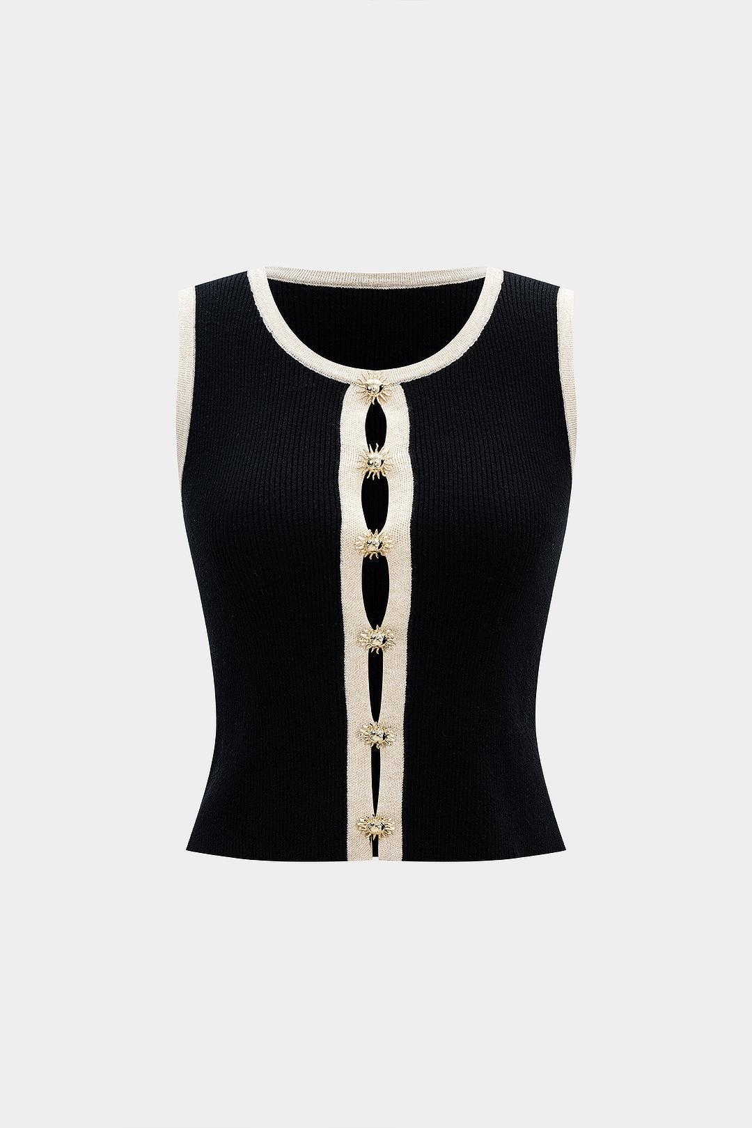 Knit Metallic Button Contrast Binding Tank Top