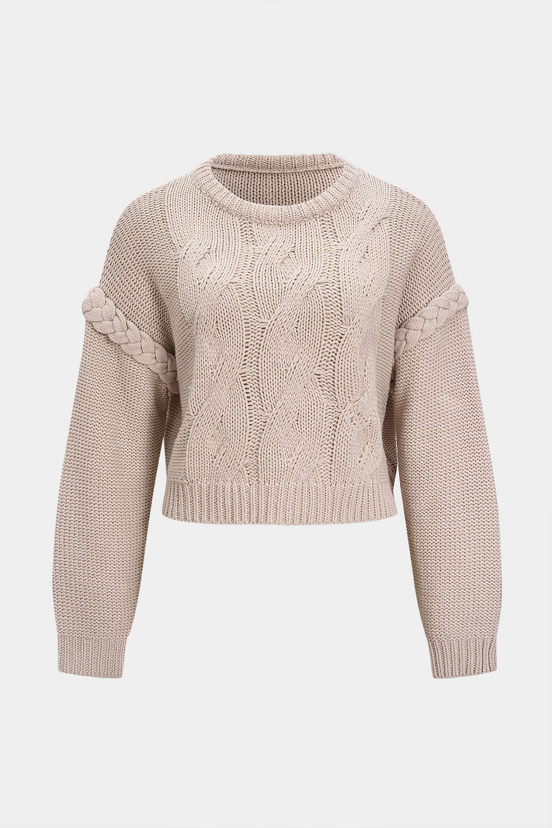 Cable Knit Round Neck Long-Sleeve Top