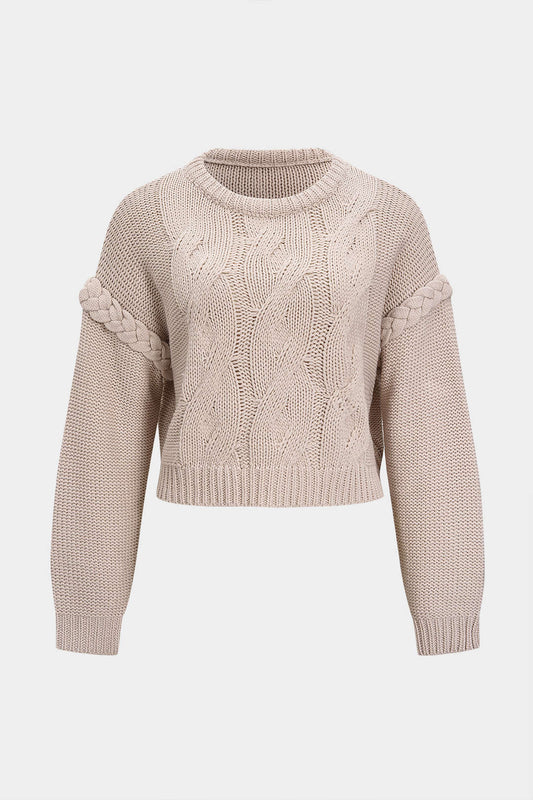 Cable Knit Round Neck Long-Sleeve Top