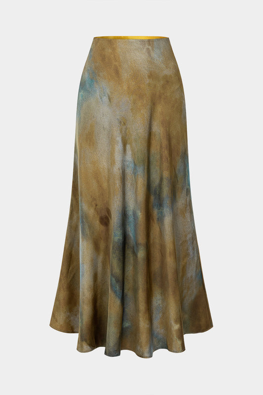 Tie Dye Print Satin Skirt