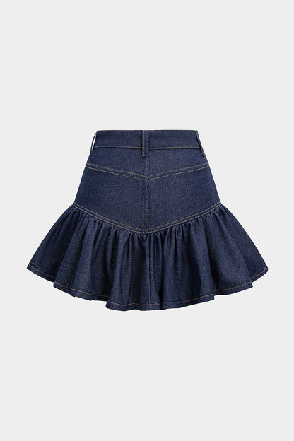 Denim Ruffle Mini Skirt