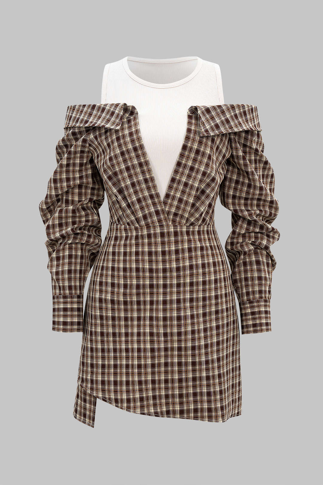 Plaid Print Patchwork Long Sleeve Mini Dress