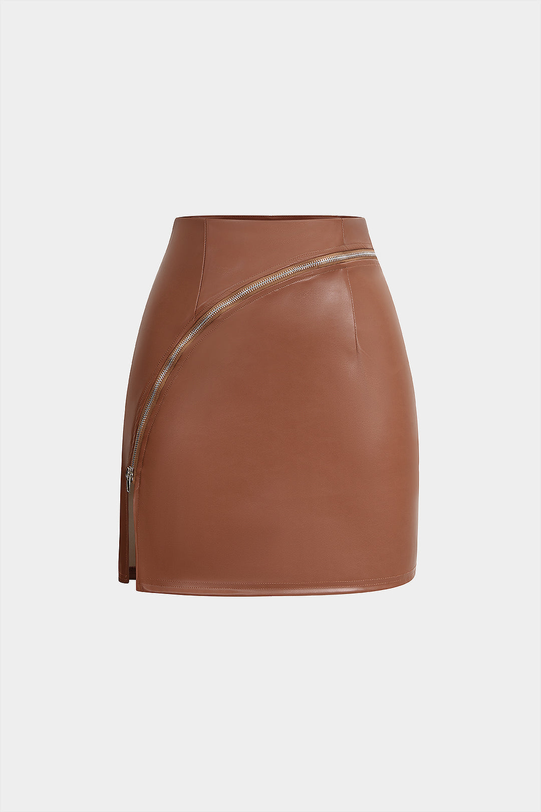 Faux Leather Zipper Skirt