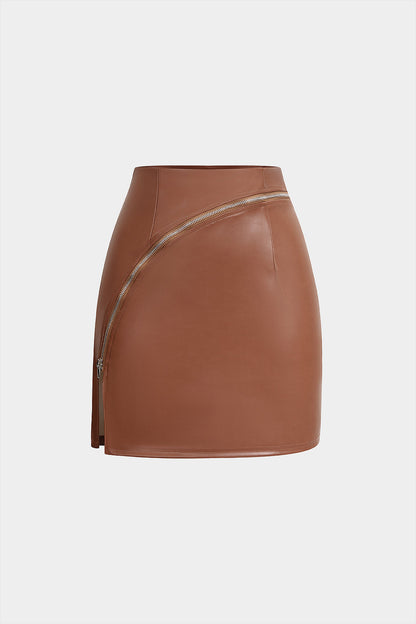 Faux Leather Zipper Skirt
