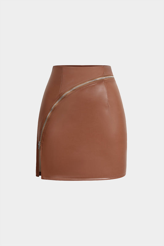 Faux Leather Zipper Skirt