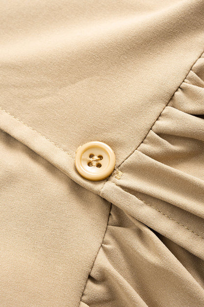 Lapel Button Tie-Up Ruched Coat