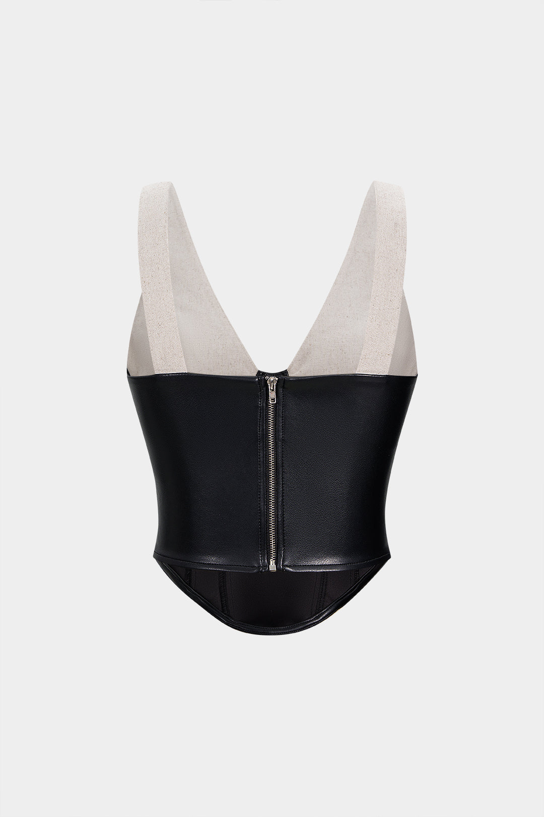 Faux Leather Linen Patchwork V-Neck Cami Top