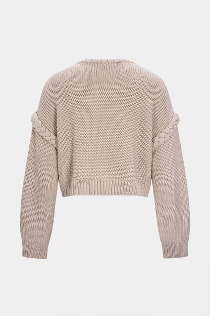 Cable Knit Round Neck Long-Sleeve Top