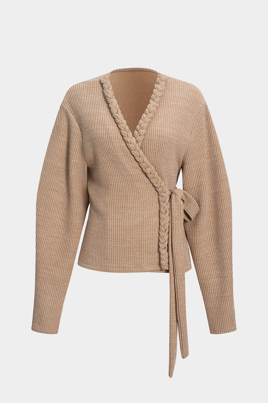 V-Neck Braided Strappy Long-Sleeve Top