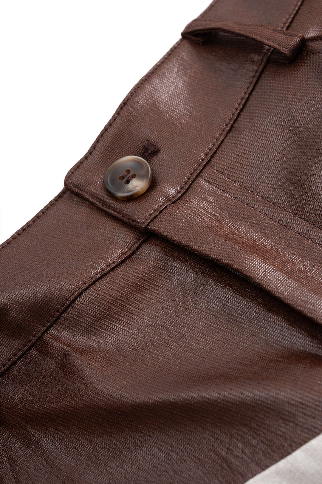 Plus Size Faux Leather Linen Patchwork Ruched Trousers