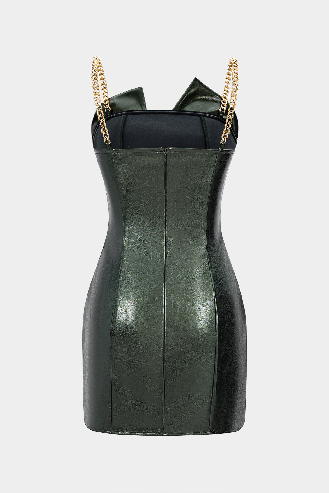 Faux Leather Metallic Ruched Sleeveless Slip Mini Dress