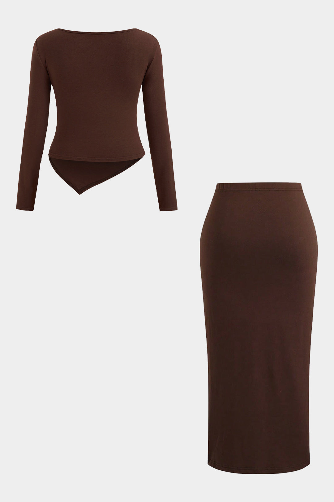 Plus Size Draped Cowl Neck Ruched Long-Sleeve Top And Twist Knot Skirt Set