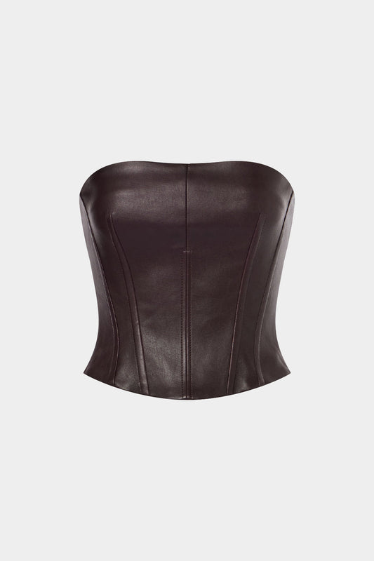 Faux Leather Waist-Cinching Hook And Eye Tube Top