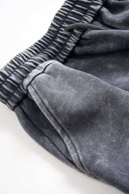 Drawstring Zipper Hoodie And Shirred Waistband Trousers Set