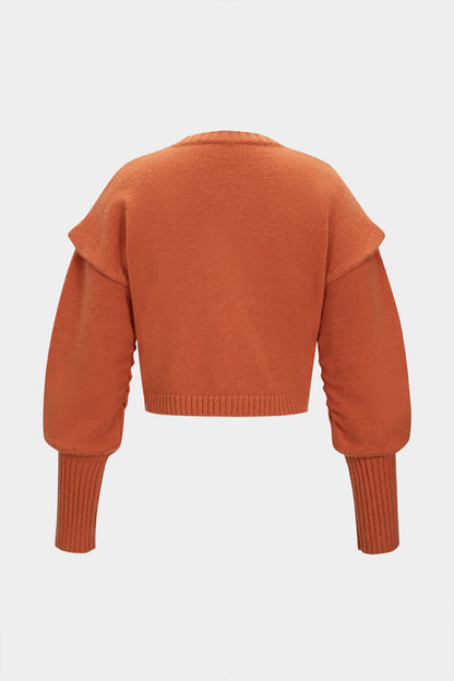 Knit Metallic Buckle Long-Sleeve Top