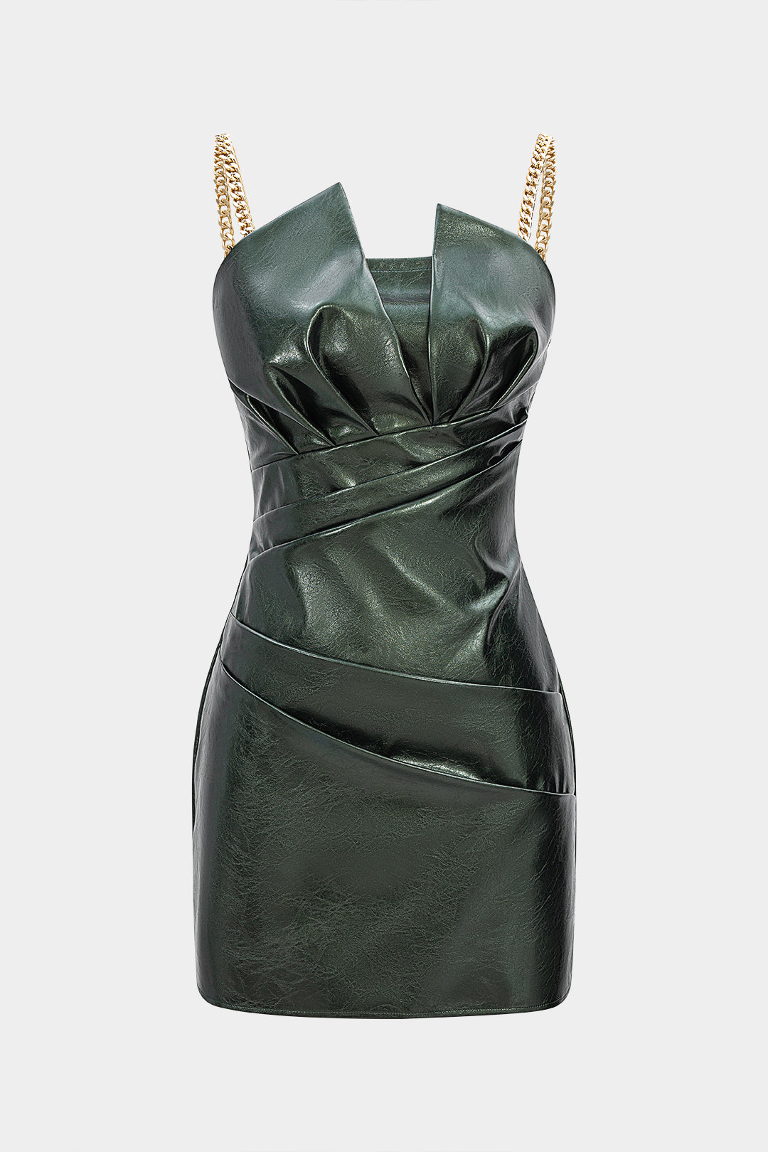 Faux Leather Metallic Ruched Sleeveless Slip Mini Dress