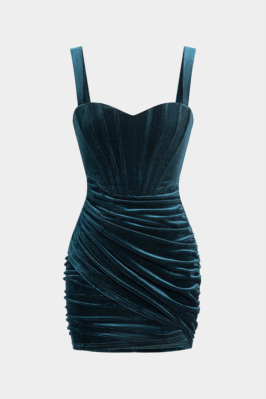 Velvet Ruched Corset Backless Slip Sleeveless Mini Dress