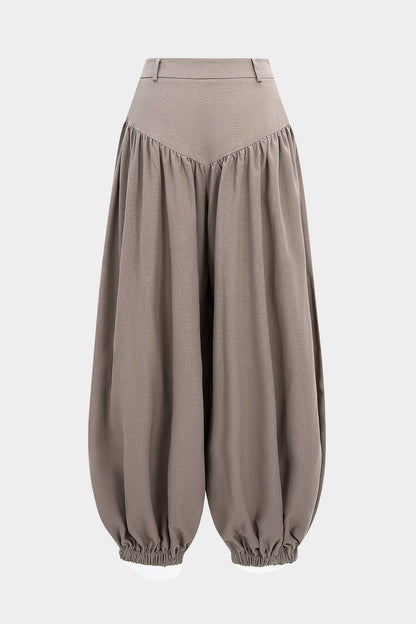 Linen High Waist Ruched Lantern Trousers